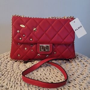 Aldo Red Quilted Crossbody Bag with Gold Accents